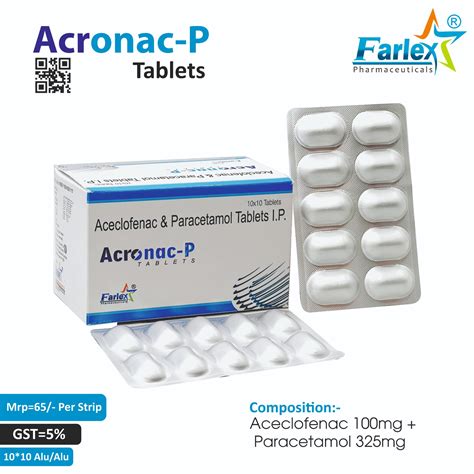 Acronac-P | Aceclofenac 100mg with Paracetamol 325mg Tablet PCD ...