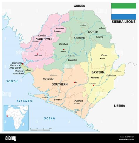 Administrative map of the West African state of Sierra Leone Stock ...