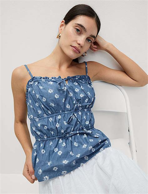 Buy Pure Cotton Floral Tie Front Cami Top at Marks & Spencer