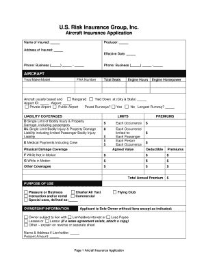 Fillable Online Aircraft Insurance Application - US Risk Fax Email ...
