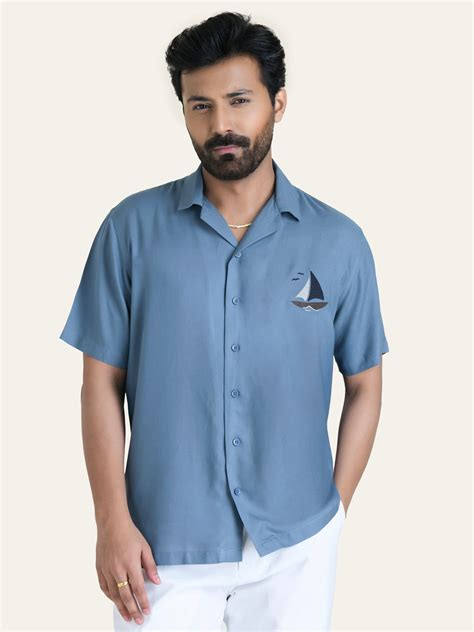 Blue Embroidery Rayon Shirt – P E R C H