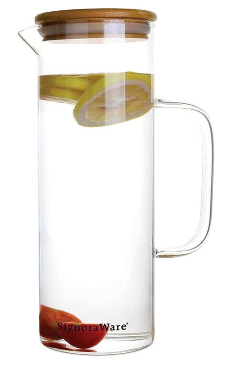 Buy SignoraWare 1 Litres Saffron Borosilicate Glass Jug with Bamboo lid ...