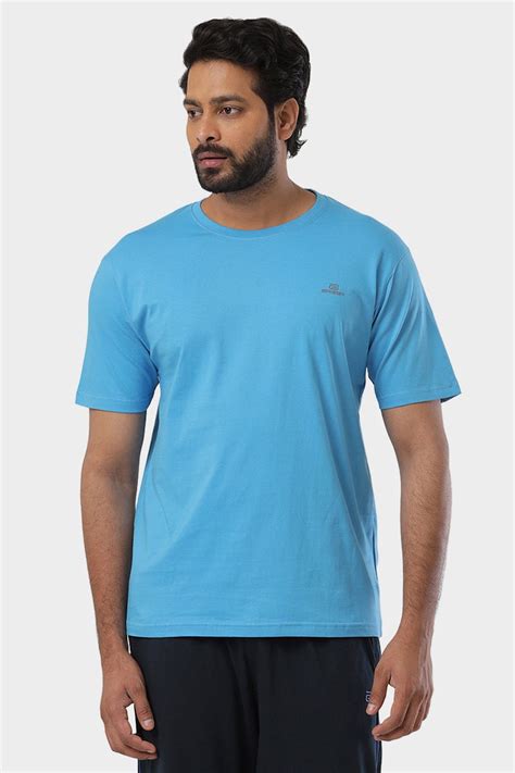 Buy Blue Round Neck Solid T-shirts Online | Uathayam