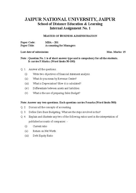 MBA-201 - Required Assignments Paper Ans for Practice. - JAIPUR ...