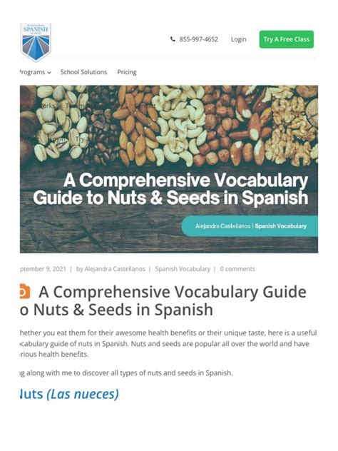 Vocabulary Guide To Nuts & Seeds in Spanish and English | PDF | Nuez ...