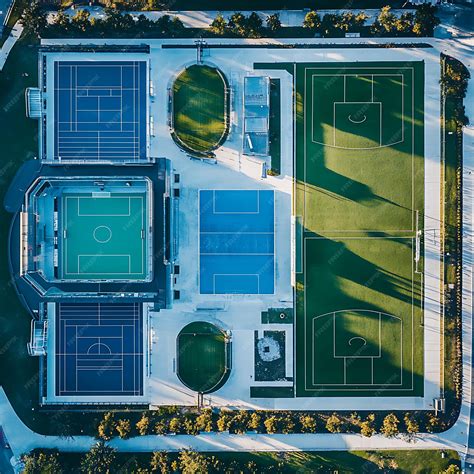 Aerial View of a MultiPurpose Sports Complex with Tennis Courts Soccer ...