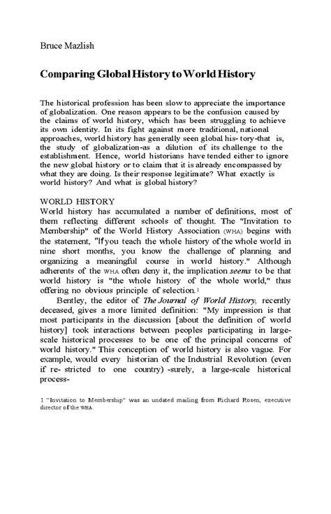 Comparing Global History and World History: Insights by Mazlish - Studocu