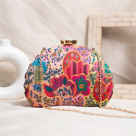 Pink Multipattern Moon Shape Clutch - Artklim