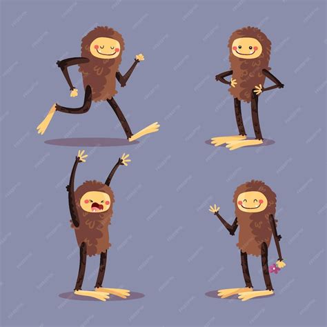 Cartoon bigfoot sasquatch character pack | Premium Vector