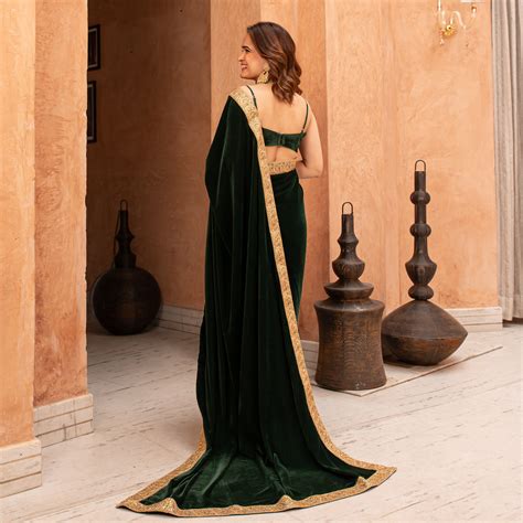 Ratan Green Velvet Designer Saree With Blouse for Women Online – UrbanStree