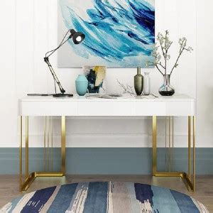 KDINTERIORS Glossy Wooden Writing Desk Modern Desk Computer Desk with ...