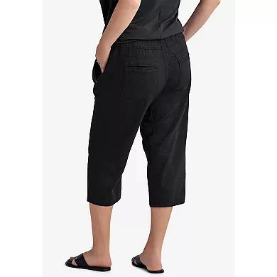 Ellos Plus Size Ribbed Elastic Waist Linen-Blend Capris