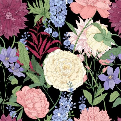 Floral seamless pattern with elegant flowers and flowering plants used ...