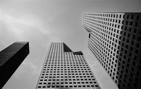 Wallpaper skyscraper, island, Singapore, black and white, buildings ...