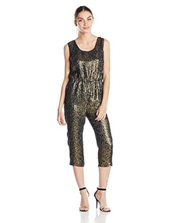 Buy Anna Sui Women's Floral Metallic Jacquard Jumpsuit, Black/Gold ...