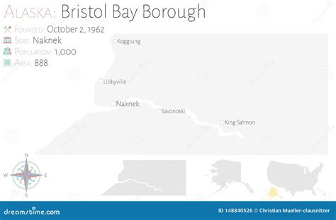 Map of Bristol Bay Borough in Alaska Stock Vector - Illustration of american, road: 148840526