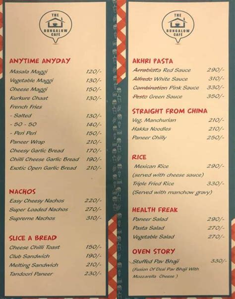Menu at The Bungalow Cafe Adajan, Surat