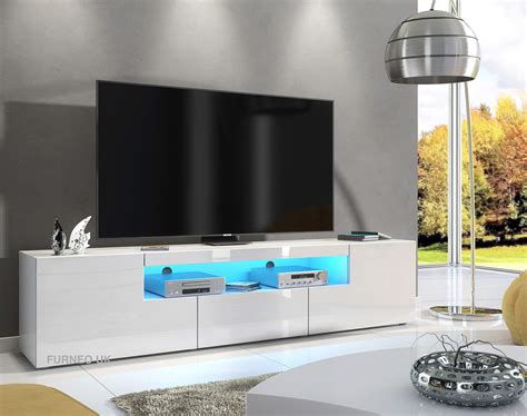 Furneo White Tv Stand 200cm Unit Matt And High Gloss | Desertcart INDIA
