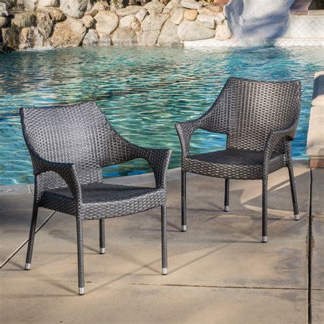Outdoor Wicker Stackable Chairs, Set of 2, Grey - Walmart.com - Walmart.com