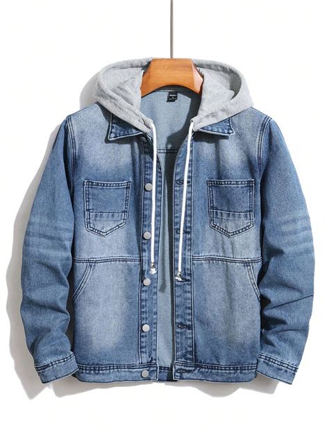 Manfinity Homme Men's Washed Faded Long Sleeve Cute Plain Denim Jacket ...