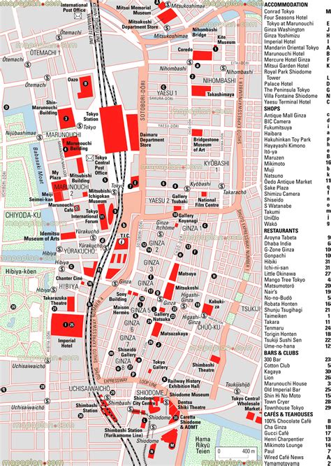 Tokyo online map - Ginza shopping area layout map with hotel accommodation, restaurants ...