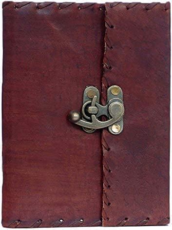 ALCRAFT Real Leather Green Stone Brown Embossed Handmade Diary with ...