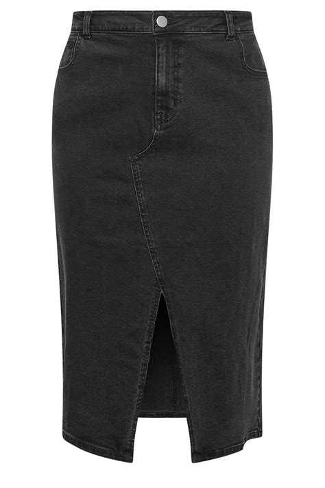 YOURS Plus Size Black Midi Stretch Denim Skirt | Yours Clothing