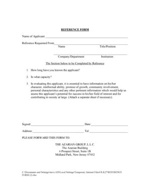 Fillable Online Reference Form - The Azarian Group Fax Email Print ...