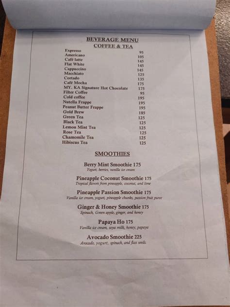 Menu at MY.KA Cafe Mysore, Mysuru