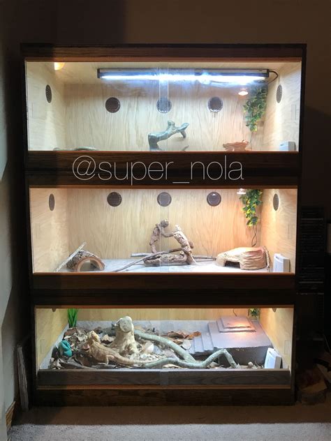 DIY custom 3 tier wooden enclosures for bearded dragons, including the ...