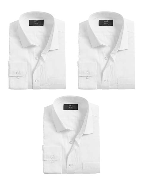 Buy 3 Pack Regular Fit Easy Iron Long Sleeve Shirts at Marks & Spencer