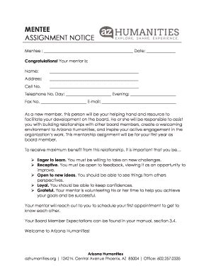 Fillable Online MENTEE ASSIGNMENT NOTICE - Arizona Humanities Council ...