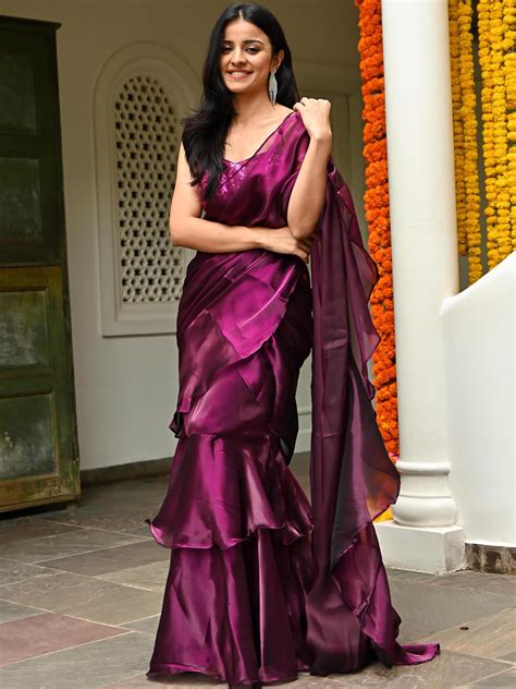 Discover Magenta Organza Ruffle Saree Online - Lavanya The Label
