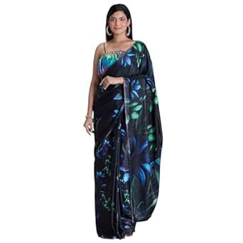 Buy navyasa black liva satin floral print saree at Amazon.in