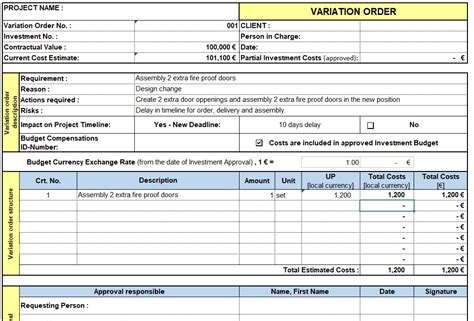 Image result for Variation Breakdown Sheet
