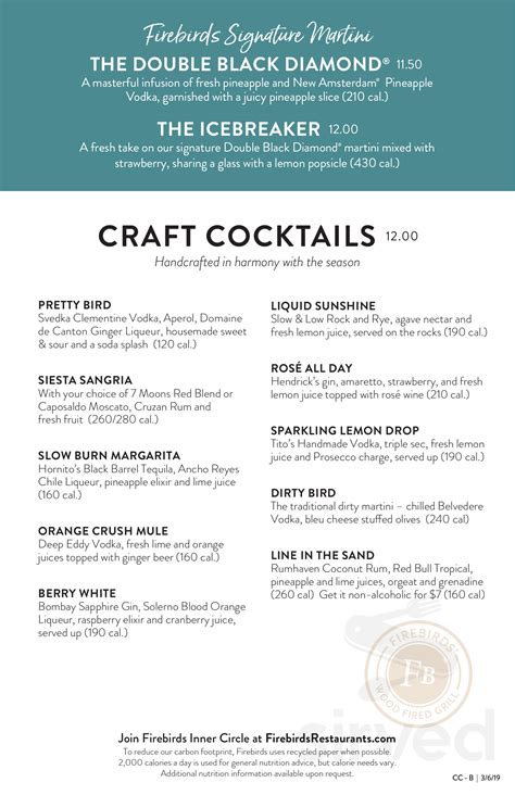 Firebirds Wood Fired Grill menu in Chattanooga, Tennessee, USA