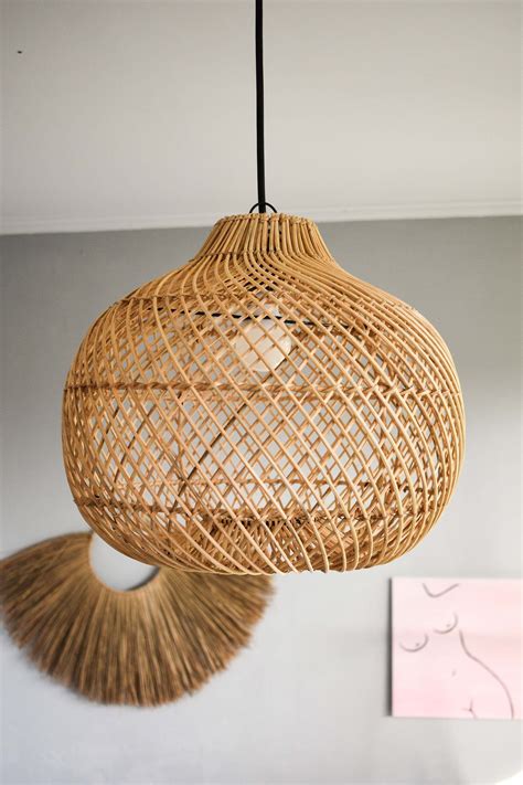 Handmade Rattan Lampshade KANAWA Wicker Hanging Lamp Rustic Pendant ...