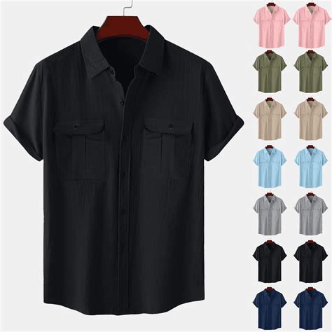 Mens Short Sleeve Classic Shirts Fishing Casual Regular-Fit Button-Up ...