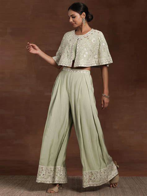 Buy Libas Art Green Solid Silk Blend Co-Ords Online at Rs.7999 | Libas