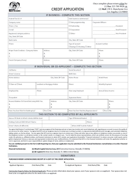 Credit Application Form - Blank Fillable Template | Fill Out, Print ...
