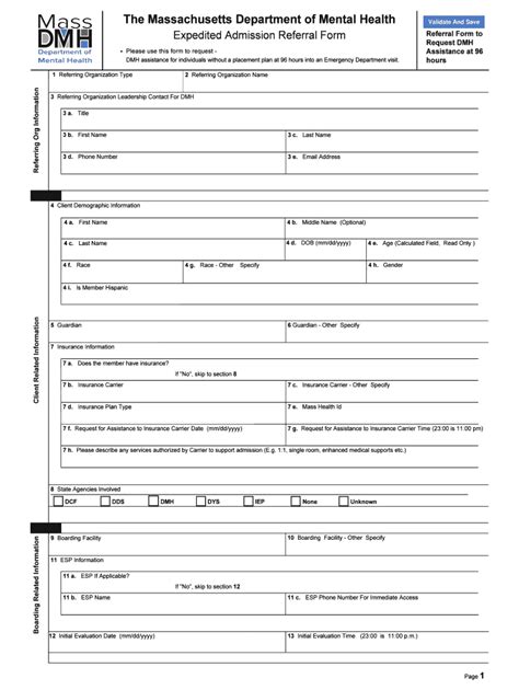 Massachusetts DMH Expedited Admission Referral Form - Blank Fillable ...