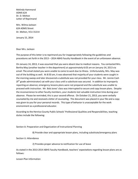 61+ Free Printable Letter Of Reprimand Templates [Word] Example