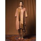 Peach Color Block Cotton Poplin Dress