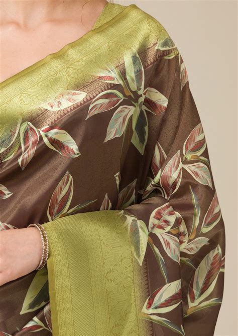 Buy Brown Printed Soft Silk Saree - Koskii