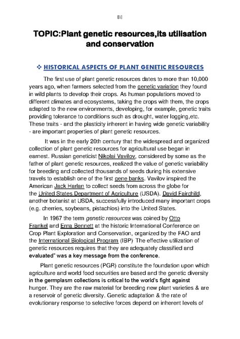 GPB Lecture Notes 1: Plant Genetic Resources and Their Impact on ...