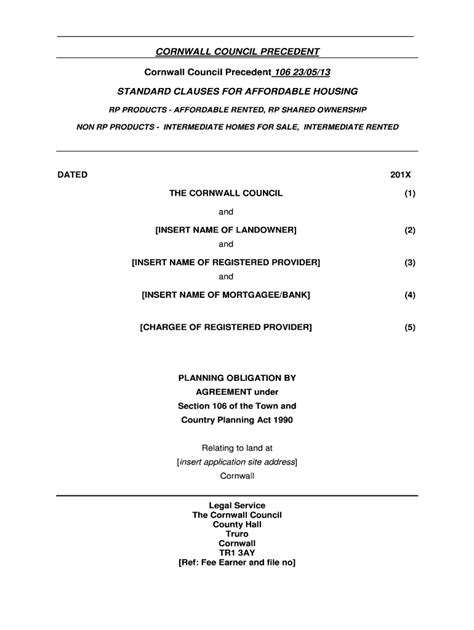 2013-2026 Form UK Cornwall Council Precedent 106 - Blank Fillable ...