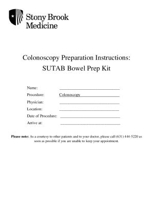 Fillable Online Colonoscopy Bowel Preparation Instructions: SUTAB Fax ...