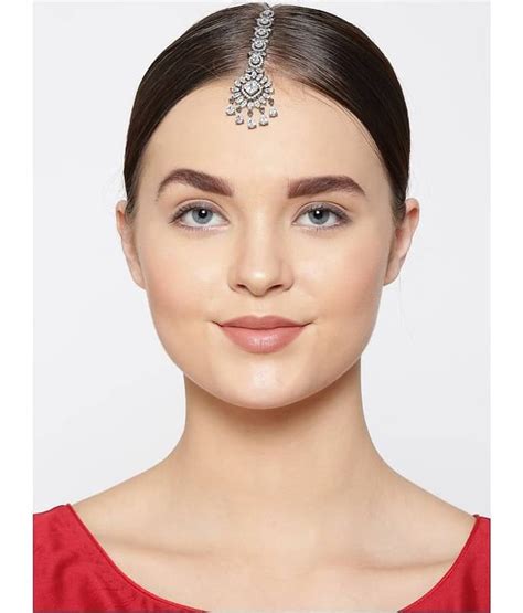 Priyaasi Designer American Diamond Silver Plated Maang Tika