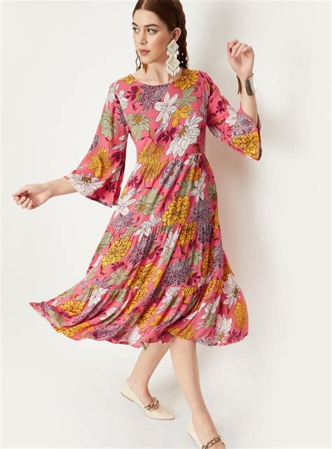 Buy Women Printed Flared Sleeves Tiered Dress Online at just Rs. 1199.0 ...