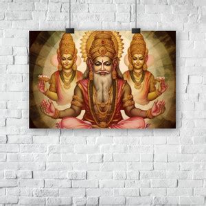 A portrait of the Indian god Brahma on dark background | Unframed Paper ...
